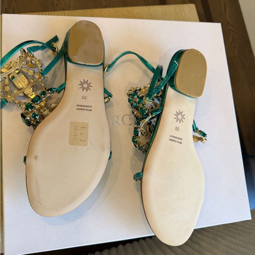 Marchesa Emerald Green Embellished Sandals - Picture 3 of 7